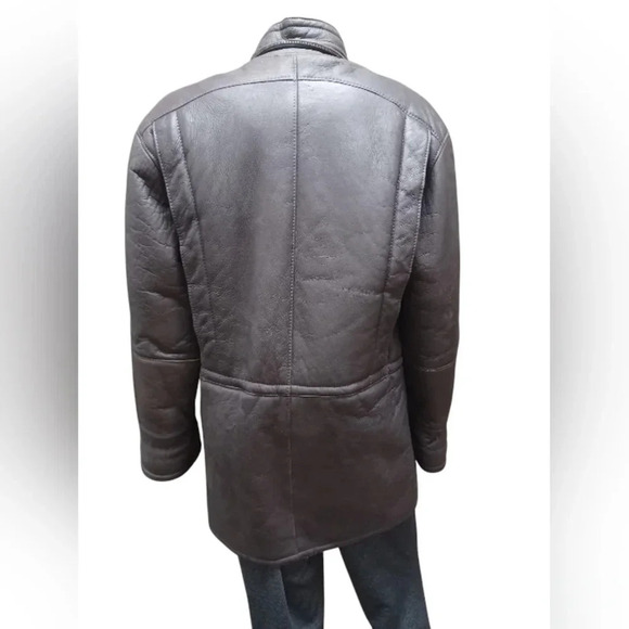 Zaklady Futrzarskie Vintage  Gray Leather Sherpa Lined Coat Size 52 - Picture 5 of 14